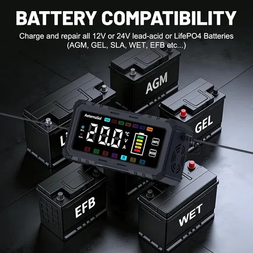 Vista 5 de Cargador de batería de coche inteligente 20A, mantenimiento del cargador de 12V 12A