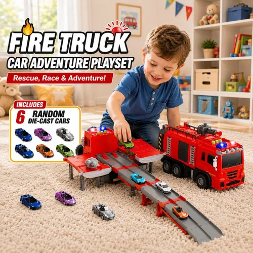 Vista 8 de Fire Truck Toy for Kids Ages 3-5 4-8, 2-in-1 Race Track Set with Launcher