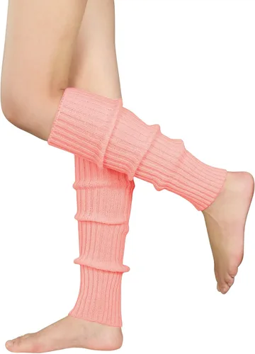 Vista 3 de Century Star Calentadores de piernas acanalados de neón para mujeres y niñas, jóvenes, calentador de piernas retro de punto para fiesta de los años