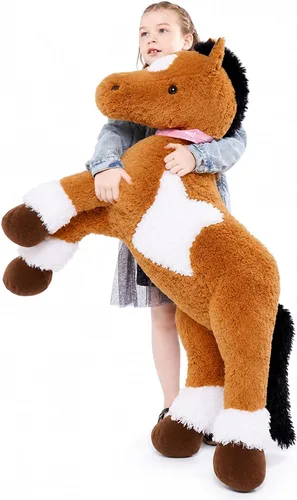 Vista 17 de Tezituor Animales de peluche gigantes de caballo negro de 47 pulgadas, poni de peluche grande realista de 4 pies para niños y niñas, almohada