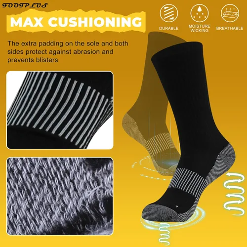 Vista 6 de FOOTPLUS Calcetines de compresión de cobre para senderismo, unisex, con suela acolchada y soporte de arco atlético, calcetines para correr