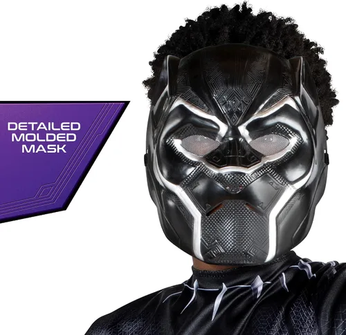 Vista 3 de Marvel Black Panther Youth Costume - Poly Jersey Jumpsuit with 3D Molded Half Mask