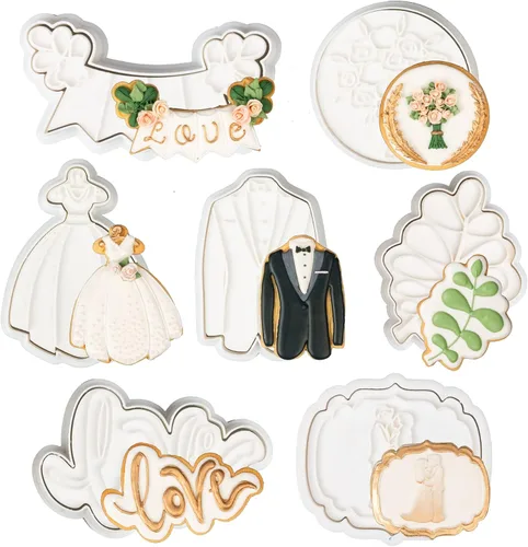 Vista 25 de Juego de 11 cortadores de galletas de amor con sello 3D de ácido poliláctico (PLA) para cocina, pastel, vestido de boda, formas de anillo de amor