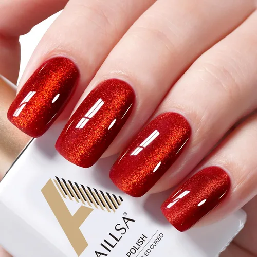 Vista 8 de AILLSA - Esmalte de uñas de gel ojo de gato color marrón con purpurina dorada con imán, esmalte de uñas de gel ámbar destello nude con cristales