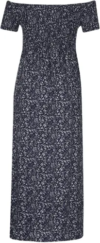Vista 5 de Vestido largo de verano para mujer, con hombros descubiertos, con abertura, bohemio, floral, cintura imperio, vestido largo para fiesta de playa