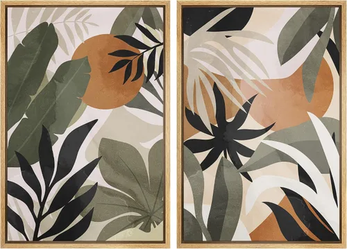 Vista 71 de SIGNFORD Lienzo enmarcado para pared, juego de arte geométrico retro de mediados de siglo, plantas forestales, ilustraciones con formas abstractas