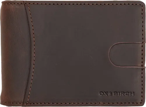 Vista 4 de OX & BIRCH Cartera delgada de cuero genuino con clip para dinero con bloqueo RFID (marrón oscuro), Marrón oscuro, Estilo minimalista