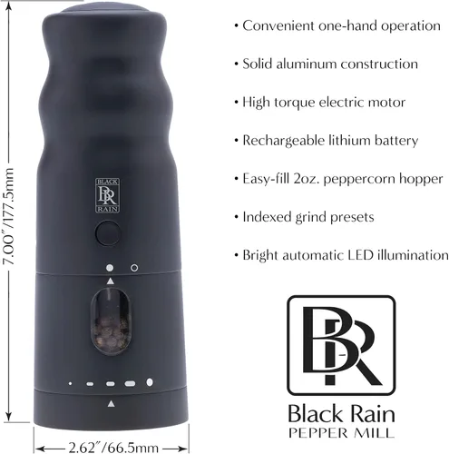 Vista 4 de BLACK RAIN Paquete de molinillo de sal y pimienta, grado profesional, resistente, de alto rendimiento (molinillo de pimienta negra + molino de sal)