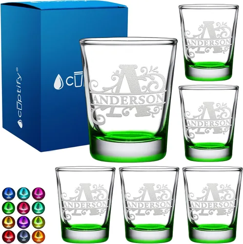 Vista 44 de Cuptify Inicial de cristal con monograma y nombre de 2 onzas, parte inferior negra grabada con texto personalizado para regalos, bodas, cumpleaños
