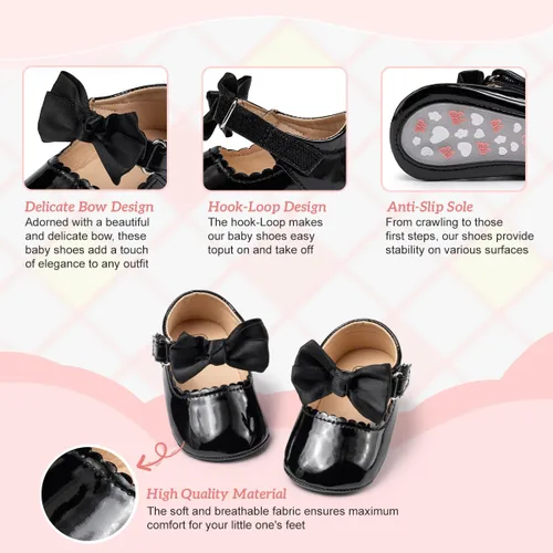 Vista 3 de KIDSUN Zapatos Mary Jane para bebés y niñas, suela de goma antideslizante, zapatillas de ballet para vestido de princesa, zapatos de boda, zapatos
