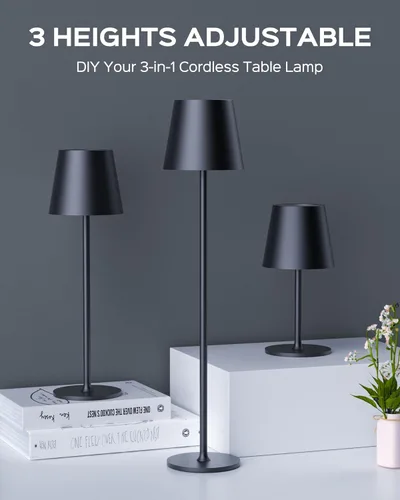 Vista 3 de JACKYLED Lámparas de mesa inalámbricas recargables, 3 alturas ajustables, funciona con batería de 5000 mAh, 3 colores de atenuación suave, lámpara