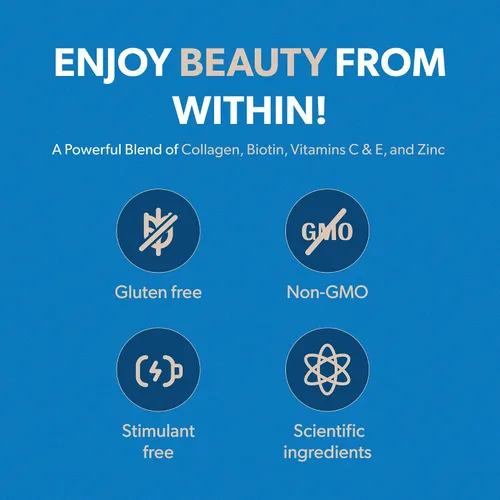 Vista 7 de BIOMA Gomitas de belleza para cabello, piel y uñas, apoya el crecimiento y la fuerza con biotina, colágeno, zinc y vitaminas C y D, sin gluten, 60
