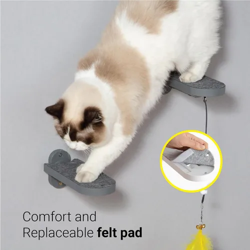 Vista 2 de SVD.PET Escalones de pared para gatos (paquete de 2), escaleras para subir con almohadilla de fieltro reemplazable, estantes para gatos con juguete