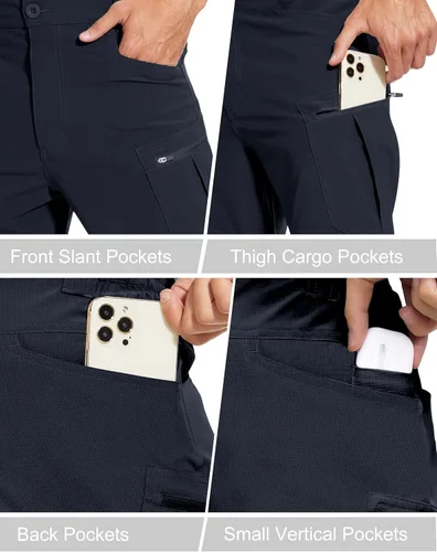 Vista 4 de NATUVENIX Pantalones de senderismo para hombre, pantalones tácticos de viaje para hombre, pantalones de pesca de secado rápido para hombre
