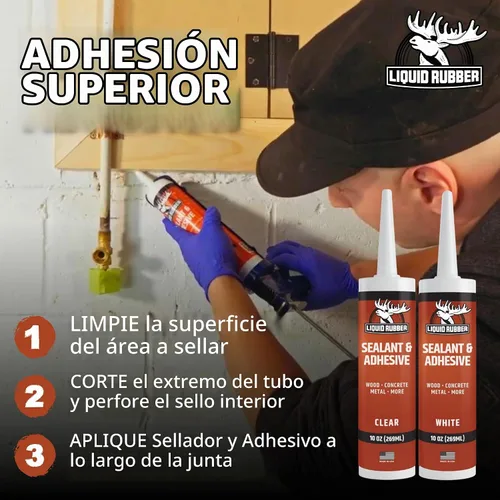 Vista 4 de Liquid Rubber Caulk - Adhesivo de silicona híbrida y sellador protector, transparente, 1 paquete Claro