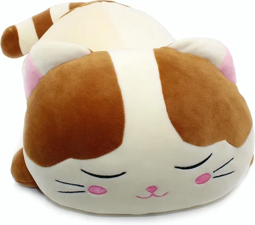 Vista 3 de almohada grande de gato muy suave para abrazar. Gatito de peluche, animal color café 23.5 in