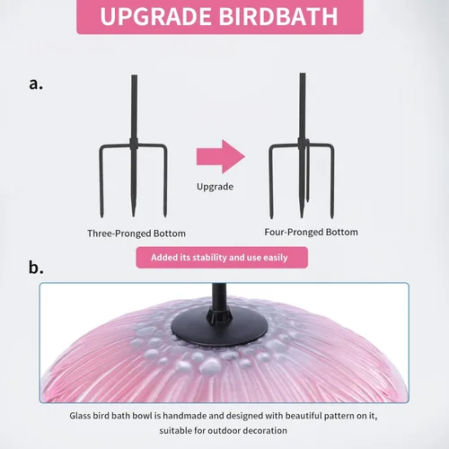 Vista 5 de MUMTOP - Bañera de cristal para pájaros, comedero para pájaros de jardín al aire libre con estaca de metal, flor