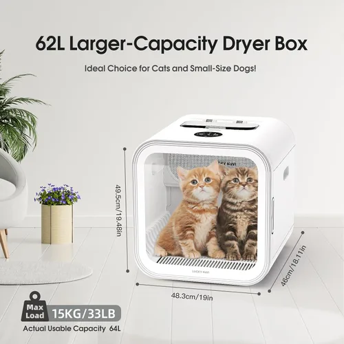 Vista 4 de LUCKY NAVI Caja secadora automática de mascotas para gatos y perros pequeños, caja de secado de perros ultra silenciosa de 62 litros de gran