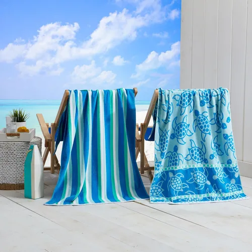 Vista 14 de Great Bay Home Toallas de playa 100% algodón, paquete de 4 toallas de piscina de 30 x 60 pulgadas, toallas absorbentes y de secado rápido