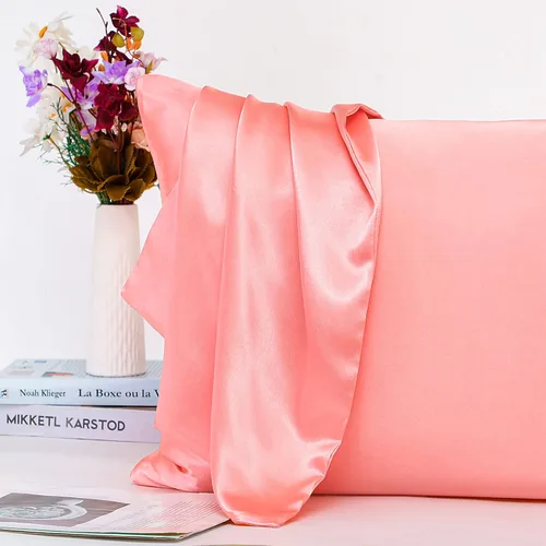 Vista 5 de PiccoCasa Juego de 2 fundas de almohada de satén con cremallera de 85 GSM Coral claro
