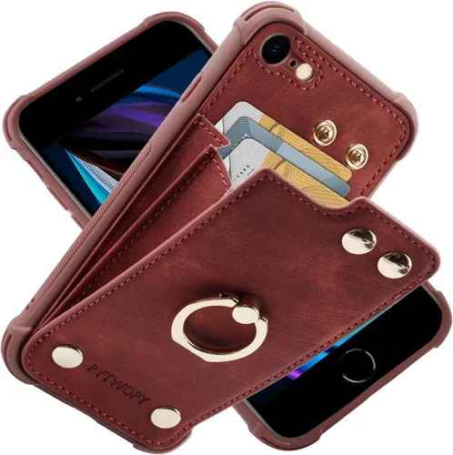 Vista 49 de Funda tipo cartera compatible con iPhone XR/10R con tarjetero de crédito, funda protectora de cuero a prueba de golpes compatible con anillo