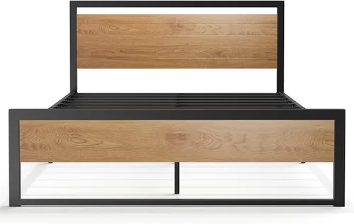 Vista 4 de BONSOIR Marco de cama tamaño King con plataforma de acero estable con cabecero/estribo de madera (tamaño King)