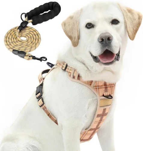 Vista 27 de PUPTECK Arnés táctico sin tirones para perro, tamaño mediano, arnés reflectante ajustable con asa para perro, de fácil control, cómodo y suave