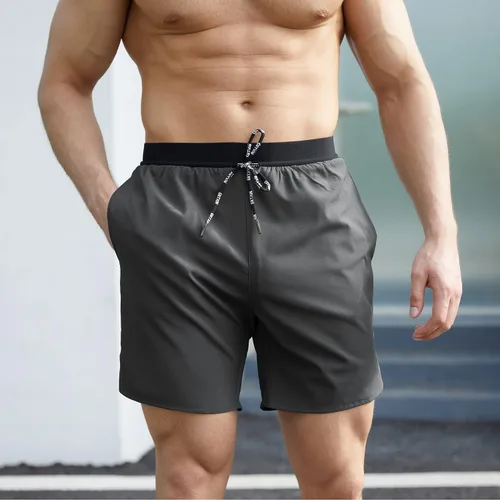Vista 2 de Pantalones cortos de correr 2 en 1 para hombre, pantalones cortos deportivos de gimnasio de secado rápido de 7 pulgadas para hombres, pantalones