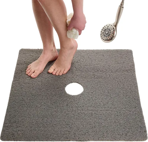 Vista 131 de Enkosi Alfombra de ducha antideslizante Loofah para suelos de ducha, bañera, baños, zonas húmedas, alfombrilla de baño acolchada con agujeros