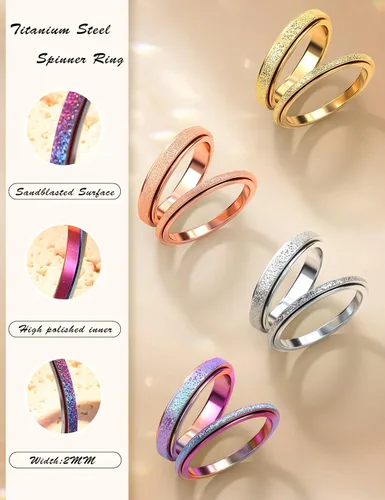 Vista 25 de Diamday Anillos antiestrés para mujeres y hombres – Anillo giratorio de acero inoxidable de 2/4 para aliviar la ansiedad y el estrés, con purpurina