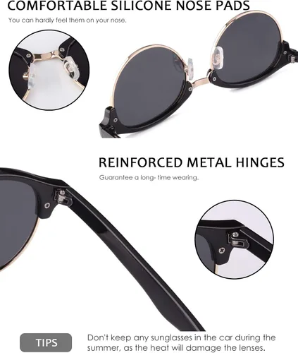 Vista 4 de GQUEEN GQO6 - Anteojos de sol polarizados clásicos con armazón de cuerno, anteojos semi desprovistos de armazón clásicos para hombres y mujeres