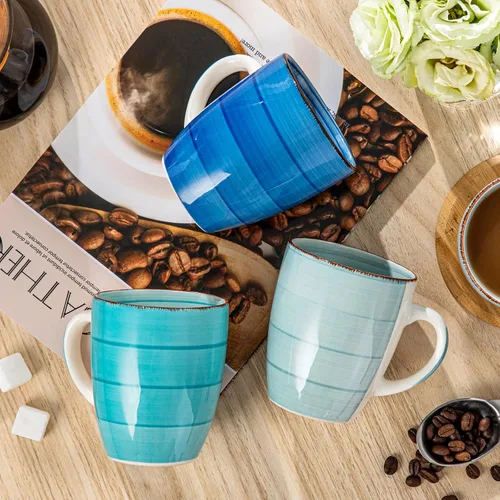 Vista 5 de Vancasso Bonita Juego de 6 Tazas de Café de 12 Oz, Tazas de Cerámica para Cappuccino, Café con Leche, Té, Cacao, Colores Frescos