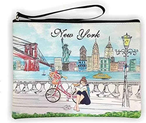 Vista 11 de Bolso grande de la mano del bolso del maquillaje del bolso de la cremallera del recuerdo de Nueva York para niñas y mujeres, JP-330133A, Bolso