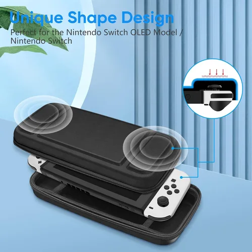 Vista 6 de Fintie Funda de transporte para Nintendo Switch OLED modelo 2021Switch 2017, a prueba de golpes funda protectora rígida bolsa de viaje con 10