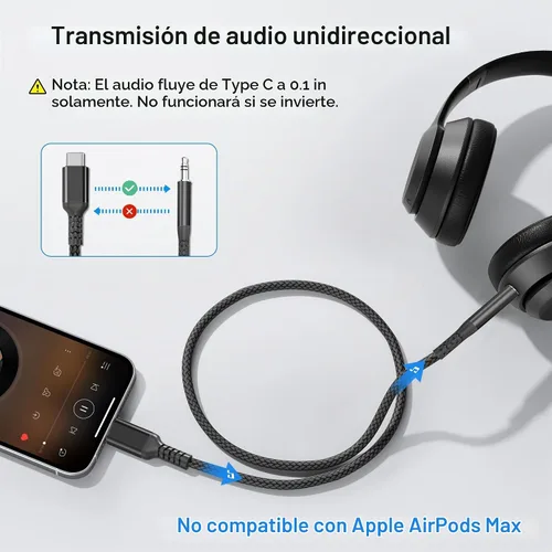Vista 2 de Elebase Cable auxiliar para Samsung Galaxy S25 S24 de 1.2 m, cable USB C a aux, adaptador de audio auxiliar tipo C a conector de 3.5 mm para Z Fold