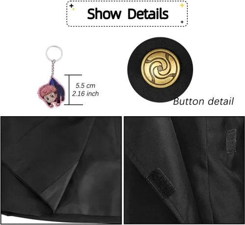 Vista 3 de Yuuji Itadori - Disfraz de cosplay para hombre, disfraz de anime Kaisen Jujutsu de Kaisen, uniforme escolar japonés, tops y pantalones