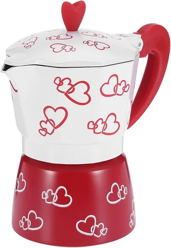 Vista 8 de HERCHR Red Heart - Olla moka de aluminio, cafetera para estufa con cafetera italiana ergonómica para camping, moka espresso (S)