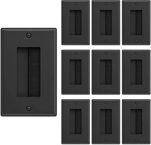 Vista 10 de Iwillink Placa de pared de cepillo (paquete de 2), inserto de paso de cable para cables, correa de acceso de cable de una sola banda, enchufe
