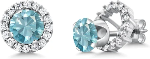 Vista 91 de Gem Stone King Aretes redondos de plata de ley 925 de 0.236 in con piedra natal extraíble para mujer