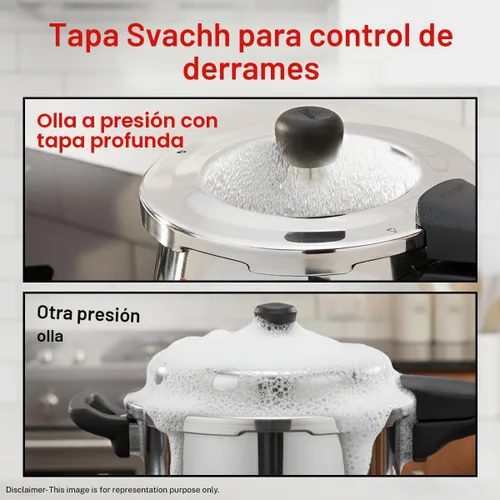 Vista 4 de Prestige Deluxe Alpha Svachh - Olla a presión de acero inoxidable con base Alpha y tapa profunda para control de derrames, (4.0 L Junior Handi)