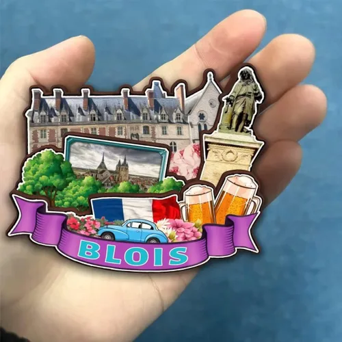 Vista 4 de Blois Centre-Val de Loire Francia - Imán de madera para nevera, colección 3D, hecho a mano, viajes, ciudad, recuerdos, nevera, regalo