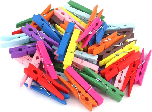 Vista 6 de Pinzas de ropa de madera multicolor de 3 pulgadas para manualidades escolares, paquete de 50 School Clothes Pins Clips Pegs