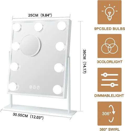Vista 13 de FENCHILIN Espejo de tocador con luces espejo de maquillaje iluminado