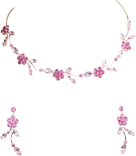 Vista 13 de Faship - Juego de collar y aretes con cristales de imitación florales AB