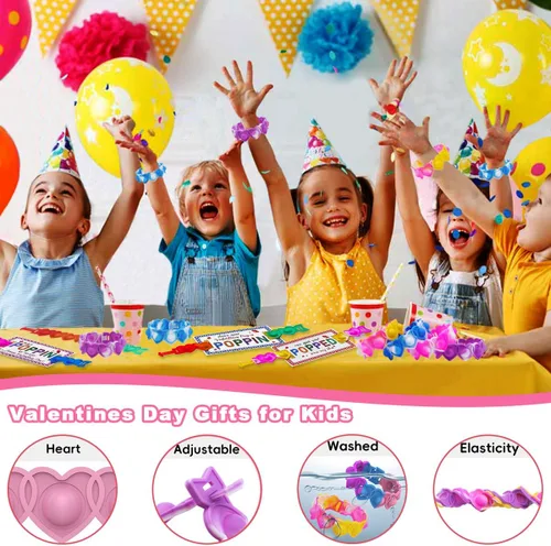 Vista 7 de JUNQIU Tarjetas del Día de San Valentín para Niños de Escuela, Paquete de 30 Tarjetas Pop It de San Valentín, Tarjetas de Intercambio de San