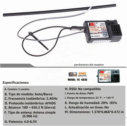 Vista 4 de Controlador de radio GoolRC 2.4 G FS-GT2 2 CH, transmisor (2 canales) y receptor (3 canales) para coche o barco