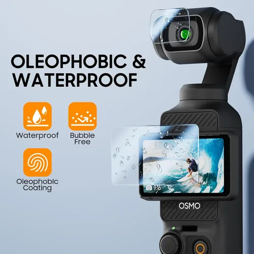 Vista 5 de DJI Osmo Pocket 3 - Protector de pantalla y protector de lente, 2 unidades, vidrio templado, dureza 9H, resistente a los arañazos, ultra HD