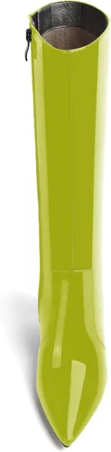 Vista 101 de AMBELIGHT Botas altas hasta la rodilla con cremallera y puntera puntiaguda para mujer, de patente sólida, tacón alto, 3.3 pulgadas