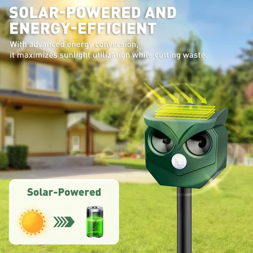 Vista 4 de Paquete de 2 repelentes ultrasónicos de animales con luces estroboscópicas LED, funciona con energía solar para ardillas, ciervos, mapaches