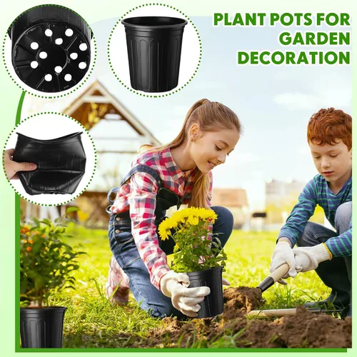 Vista 3 de FoldTier 300 macetas de 2 galones y 1 galón para plantas de vivero, macetas de plástico flexible a granel con orificio de drenaje, etiqueta